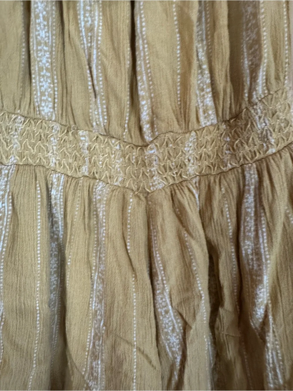 Boho Romper Off-Shoulder Mustard with White Crochet Trim